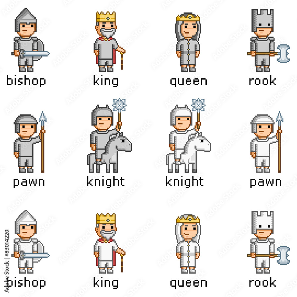 Pixel art set of chess pieces
