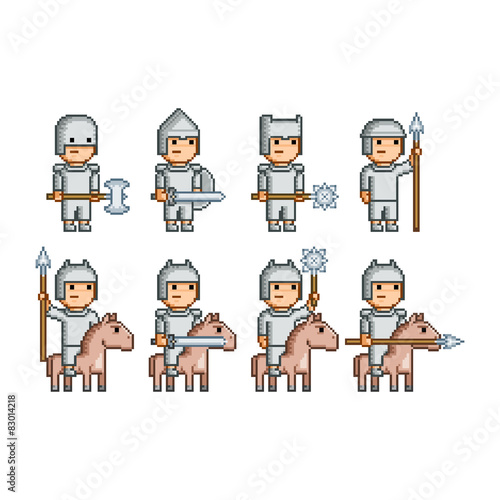 Pixel art army of knights and horsemen