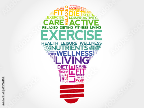 EXERCISE bulb word cloud, health concept