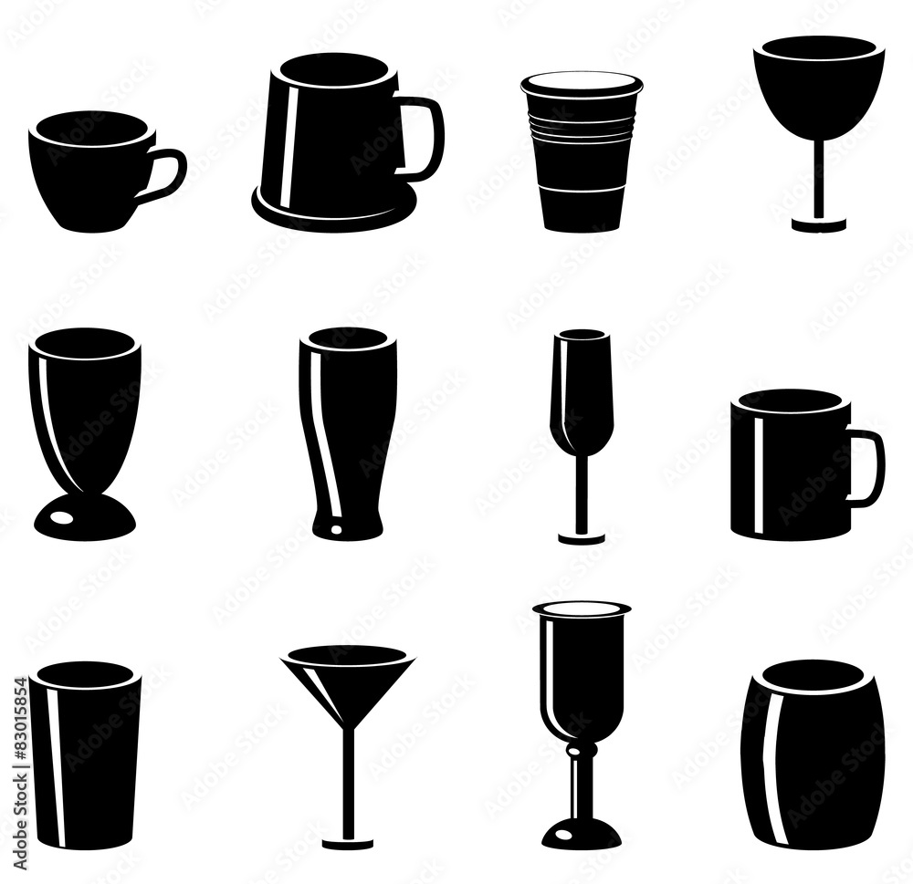 Various glasses, mugs, cups and chalis vector icon Various glasses, mugs, cups and chalis vector icon