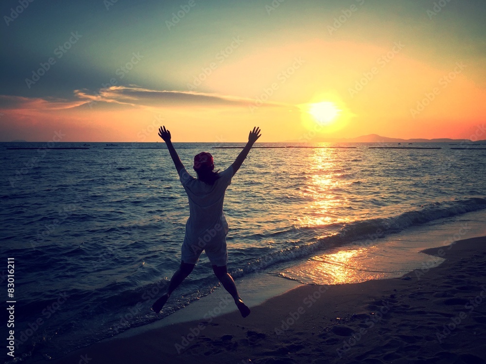 Fototapeta premium jump with sunset. 