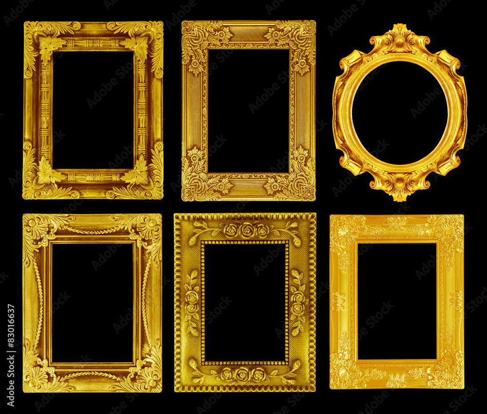 The antique gold frame on the black background - obrazy, fototapety, plakaty 