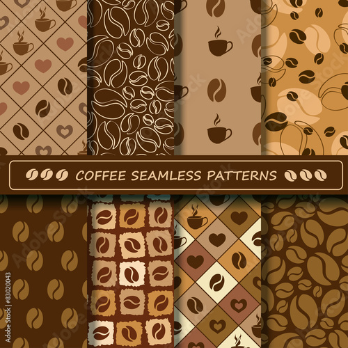 Set of coffee seamless pattern.