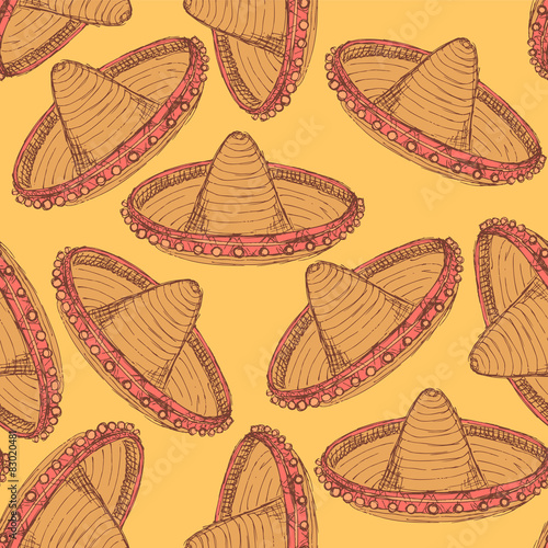 Sketch mexican sombrero in vintage style