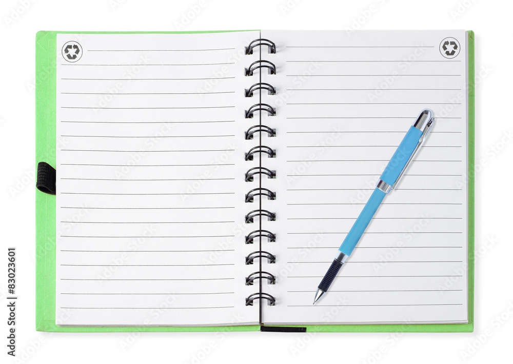 Note book with blue pen, isolated on white Note book with blue pen, isolated on white