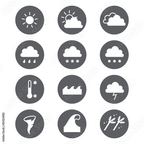 Weather icons set. Cloud, sun, precipitation.