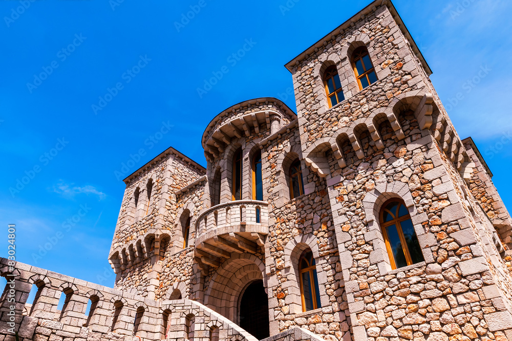 Architectural details of the stone castle in Mediterranean style