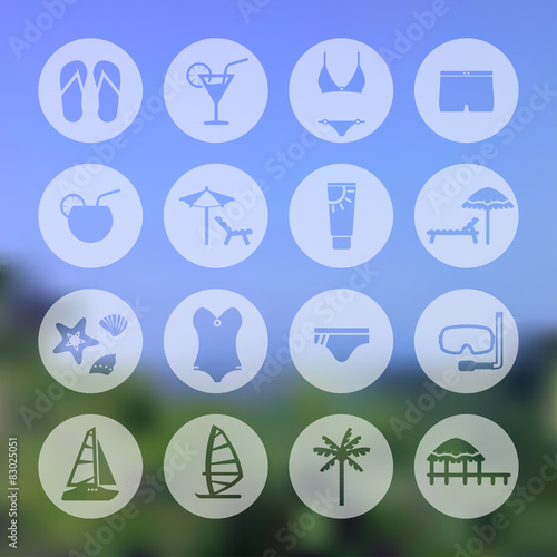 Rest, beach circle icon set. Recreation and relaxation