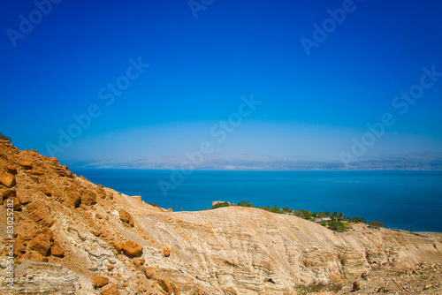 Desert Ein Gedi, on the Dead Sea and background Jordan