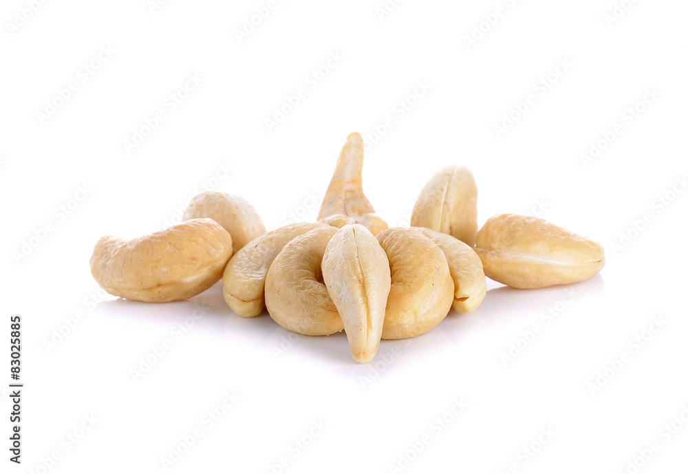raw cashew nuts isolated on the white background