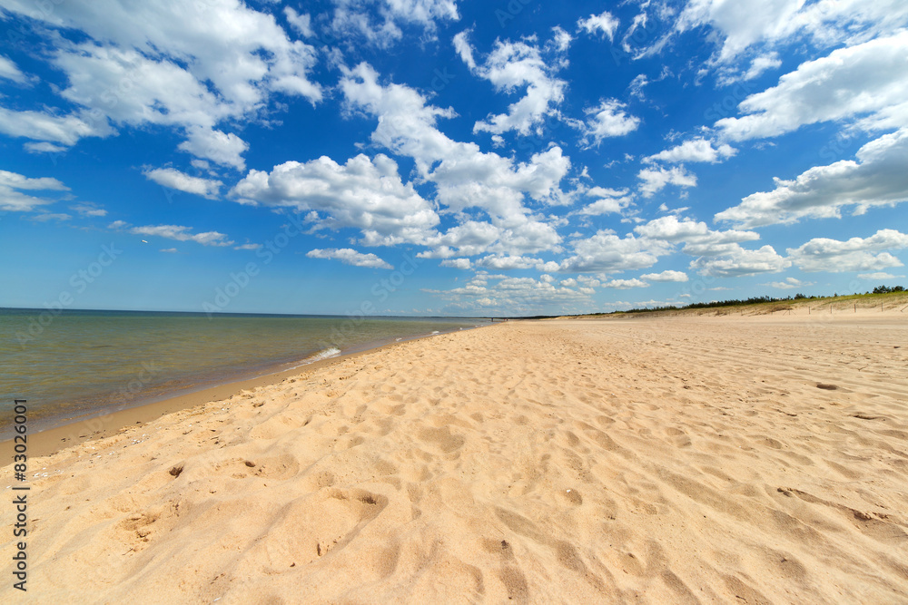 Empty beach with beautiful sky, Baltic sea.