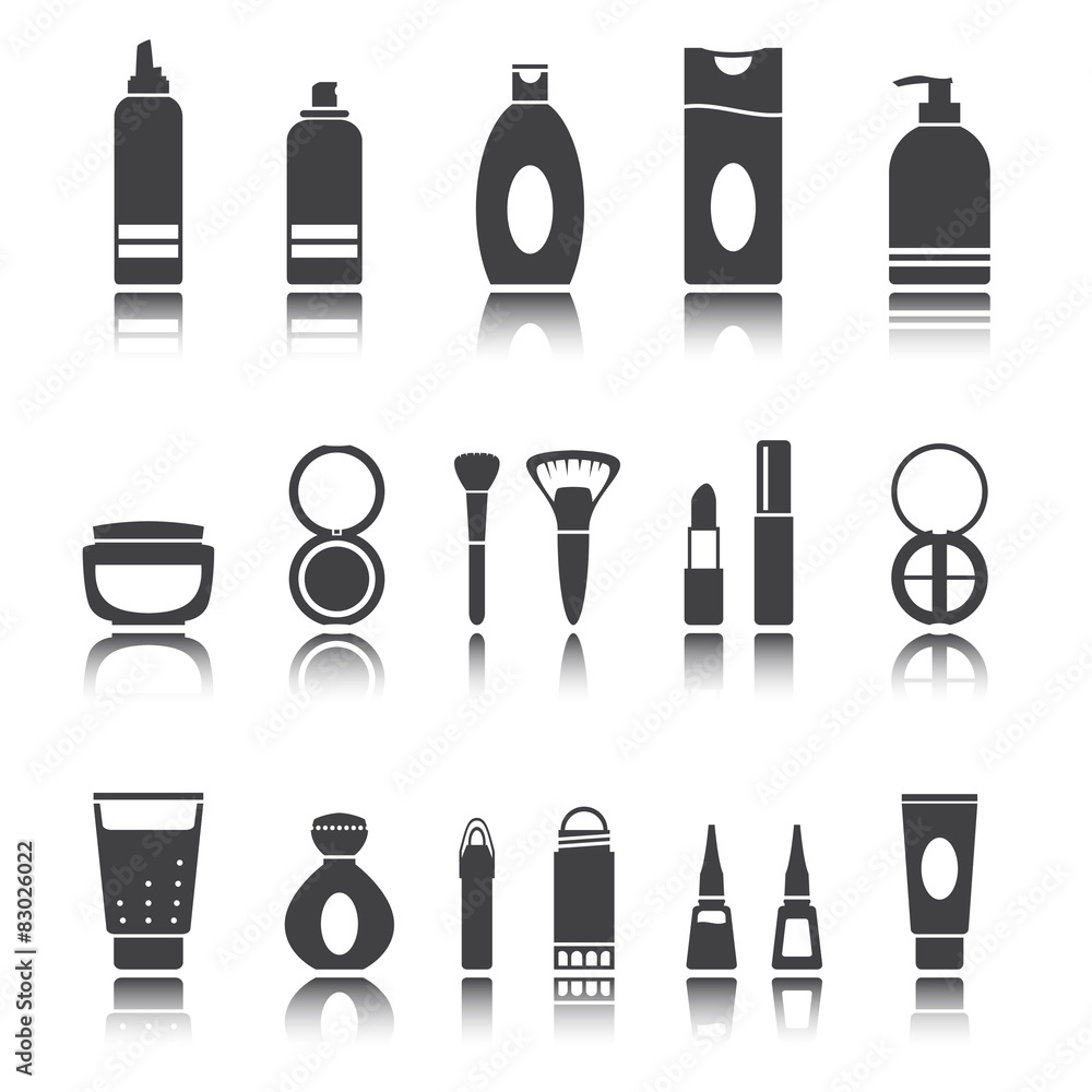 Set icons of beauty and cosmetics. Shadow reflection Set icons of beauty and cosmetics. Shadow reflection