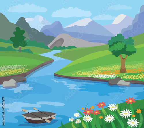 Beautiful summer landscape (vector illustration)