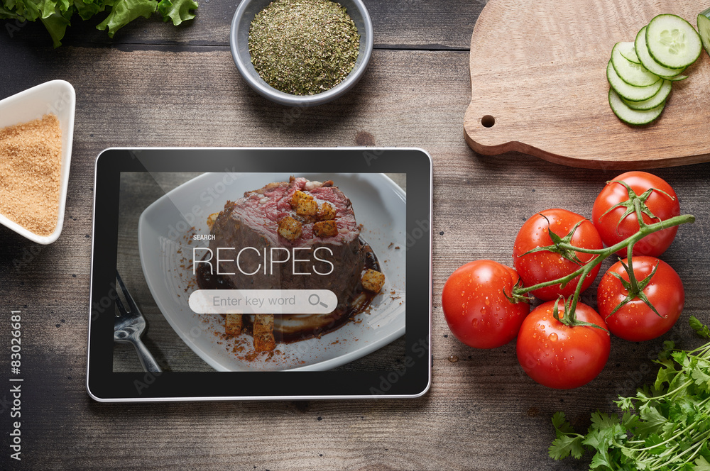 Food recipes on tablet computer