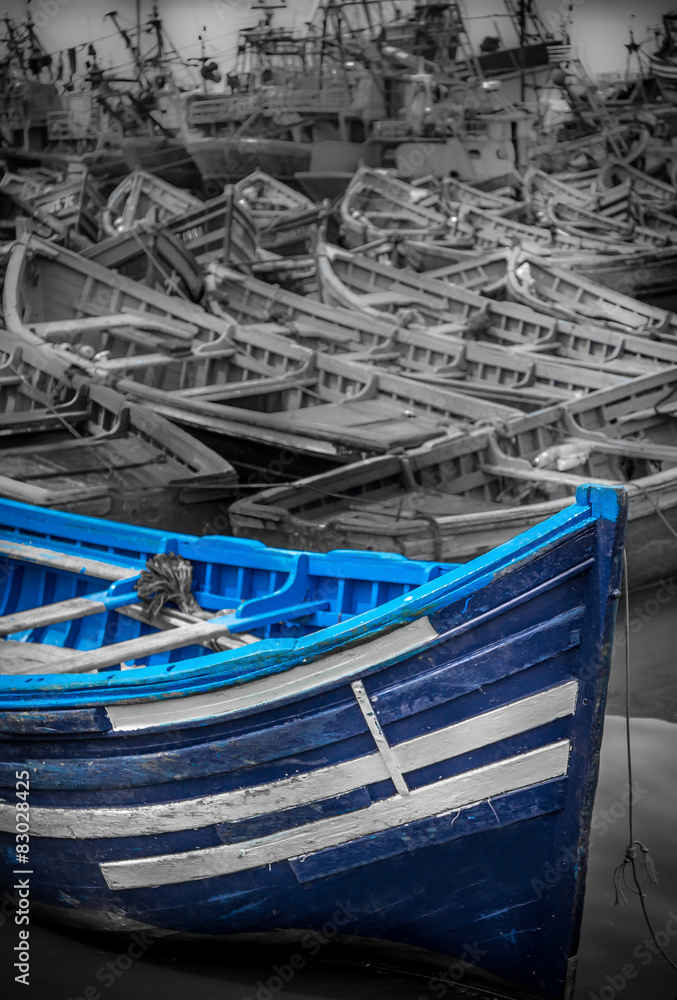 Blue boat in Essaouira, Morocco