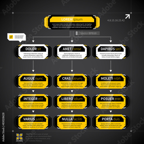 Modern techno organization chart template.