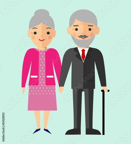 Vector illustration of european,white old pensioner family 
