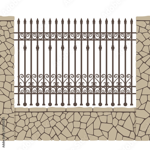 Wrought fence with stone wall.Can be used as a pattern brush