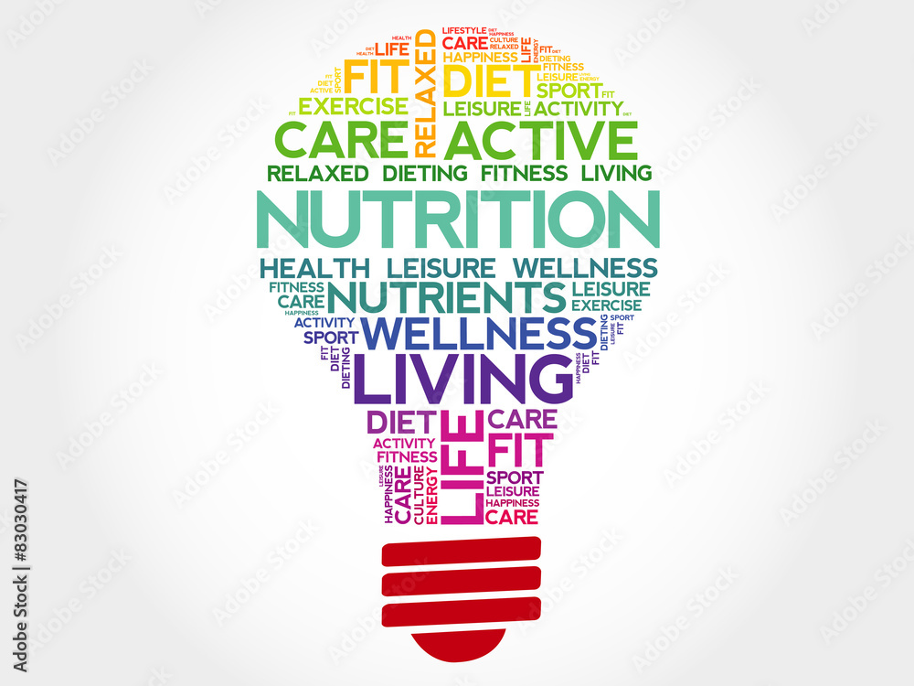 Nutrition bulb word cloud, health concept Nutrition bulb word cloud, health concept