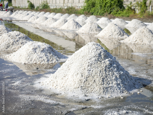 Heap of salt in the farm made of ocean water