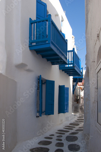 Road with traditional houses in Mykonos