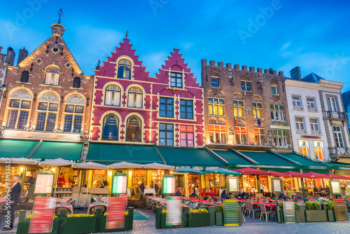 Beautiful night in Market Square, Bruges - Belgium photo