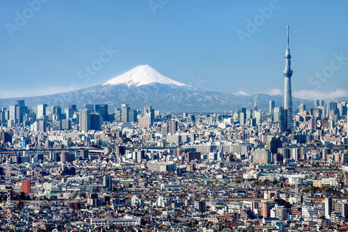 Tokyo Skyline mit Mount Fuji und Skytree