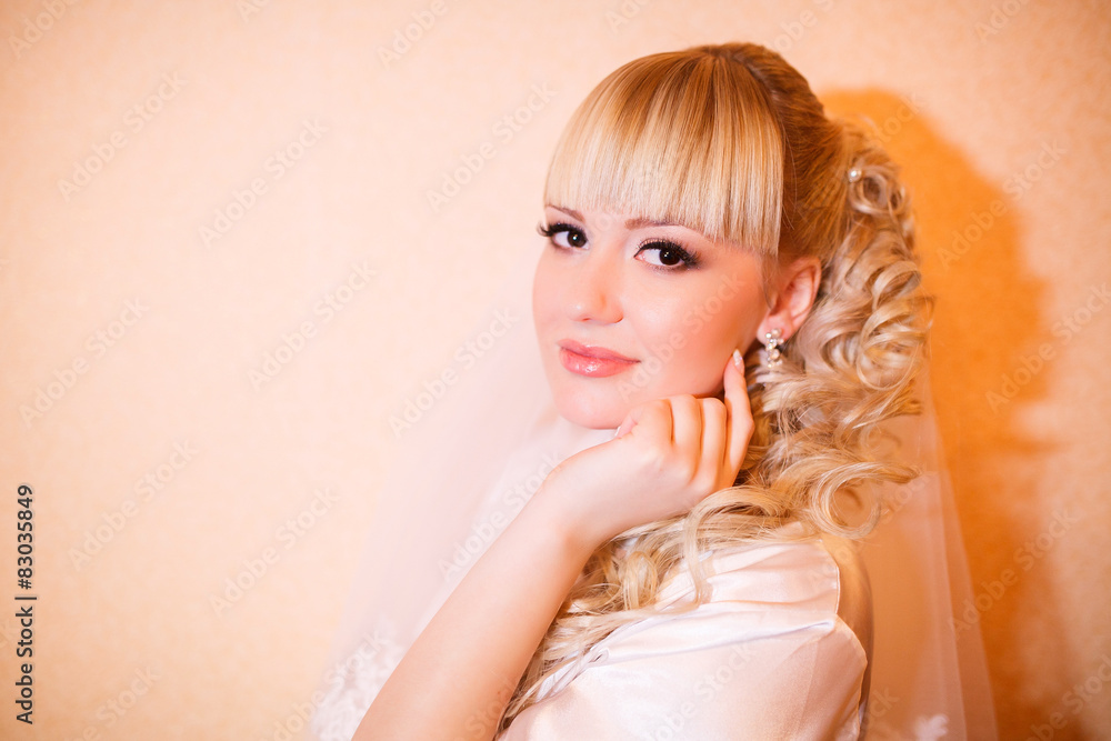 Portrait of Beautiful Bride in Magic Lights Portrait of Beautiful Bride in Magic Lights