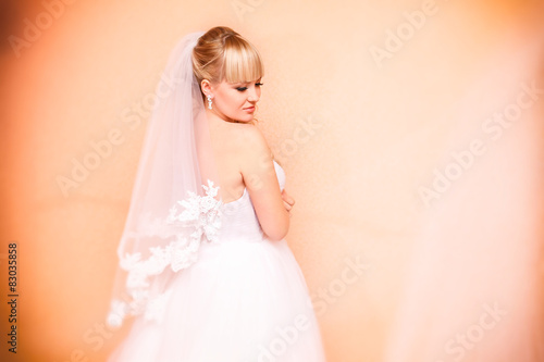 The beautiful young woman in a wedding dress