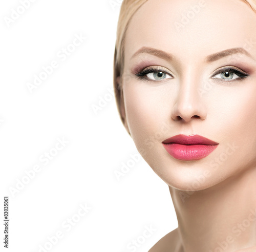 Beautiful blonde woman face close up