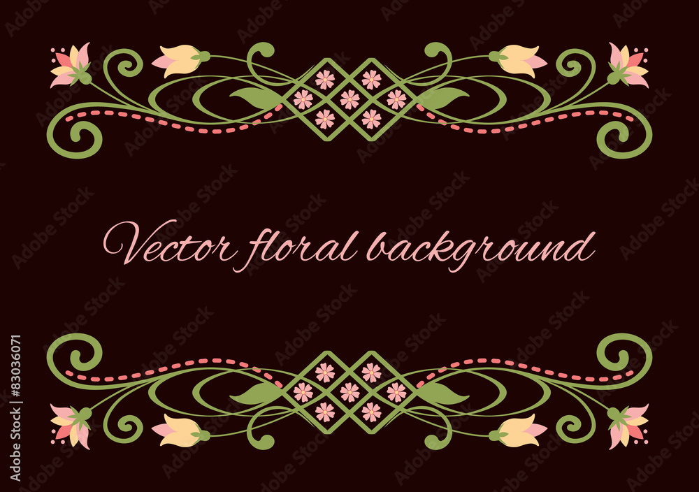 Floral swirly frame isolated on dark brown background