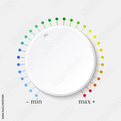 Volume music control button with a scale from low to high