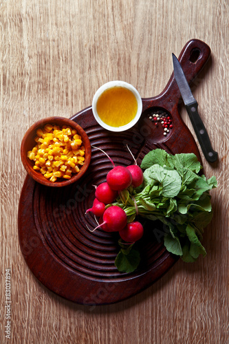 cooking Ingredients: radishes, eggs, corn. Preparation of light