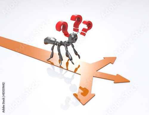 black ant standing on brown arrows