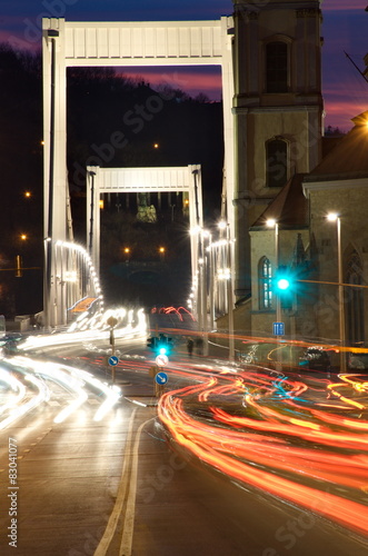 Traffic at night in Budapest, Hungary photo