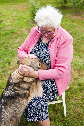 Old woman with a dog