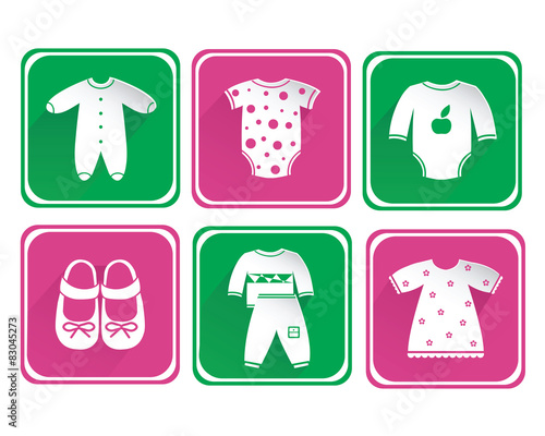 Set of children clothing white icons 