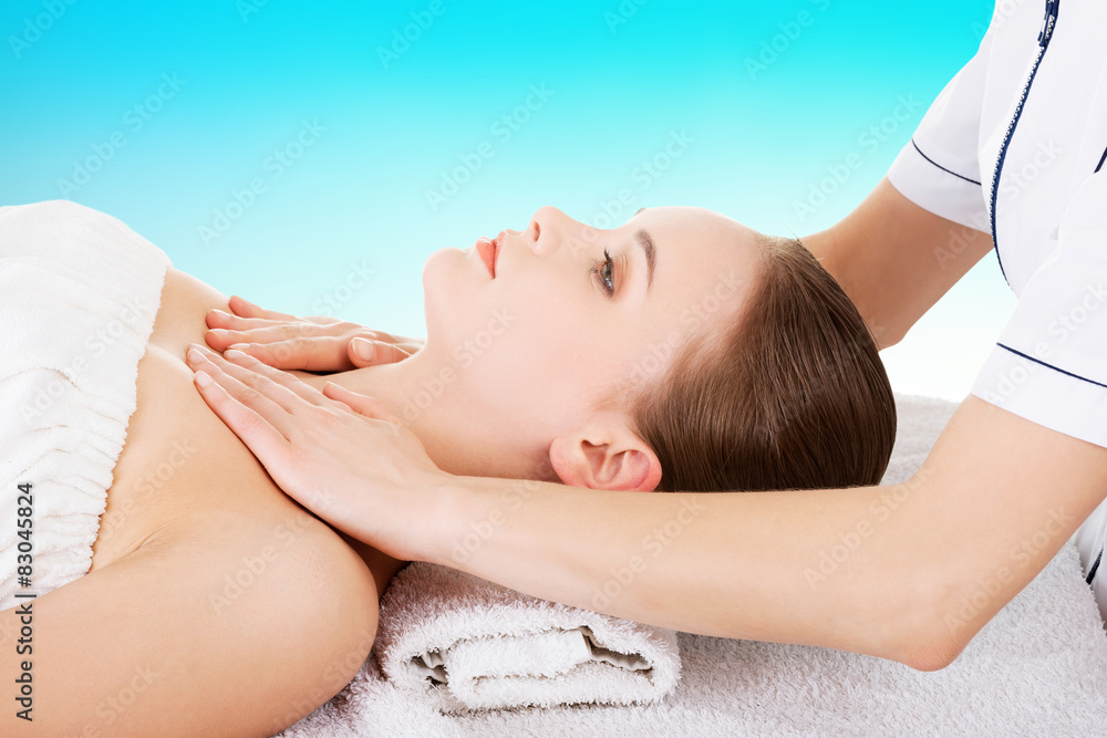 Woman getting massage in spa. Woman getting massage in spa.