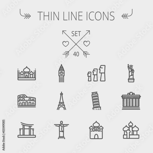 Travel thin line icon set