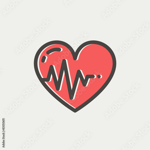 Heart with cardiogram thin line icon
