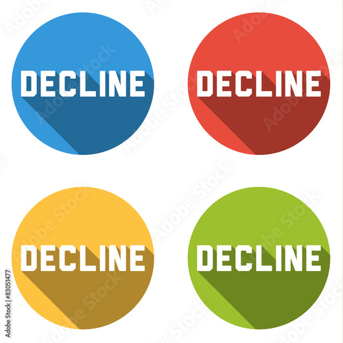 Collection of 4 isolated flat buttons with DECLINE sign