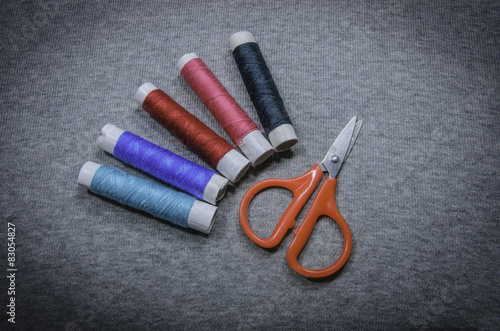 Scissors of row Sewing thread