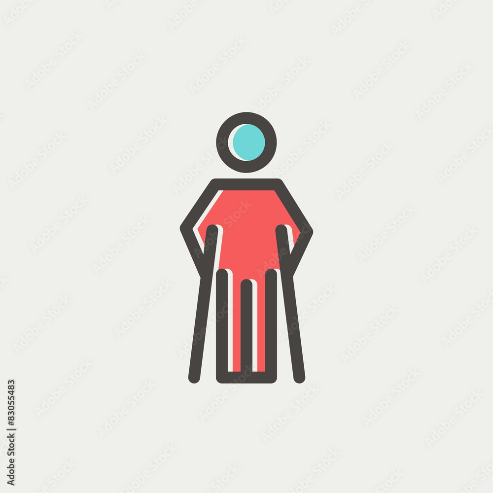 Injured man with crutches thin line icon Injured man with crutches thin line icon