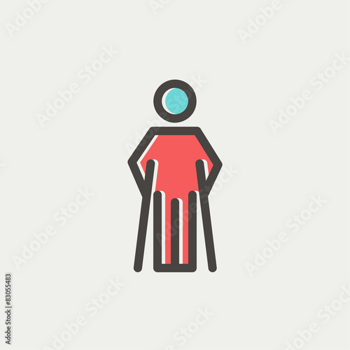 Injured man with crutches thin line icon