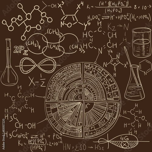 Old chemistry laboratory pattern set. Vintage vector background