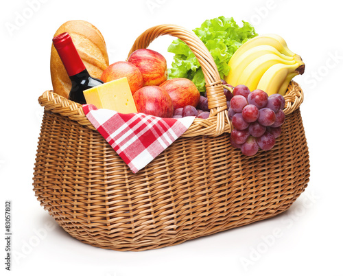 Picnic basket with food.