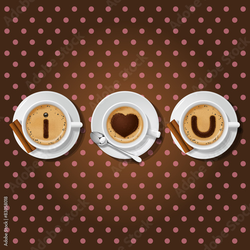 cappuccino cup with words I love you on dot seamless pattern