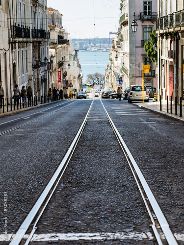 Raíles de tranvía en Lisboa