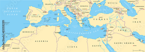 Fototapeta Mapa polityczna basenu Morza Śródziemnego