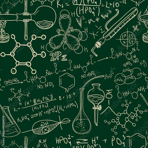 Old chemistry laboratory seamless pattern Vintage vector
